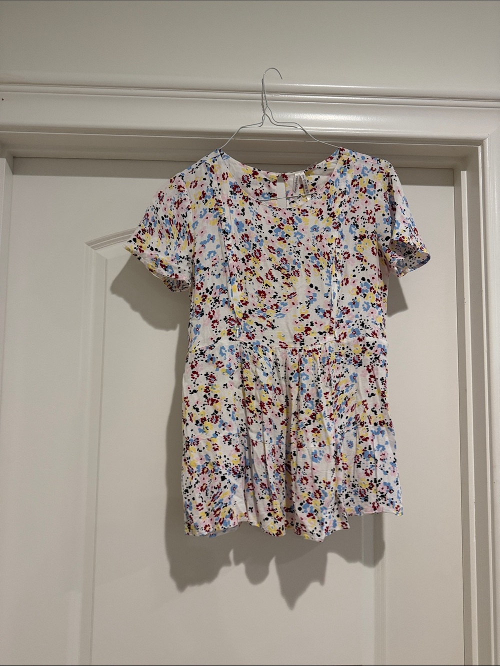 Seraphine White Floral Short Sleeve Tee with Multicolor Print